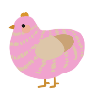 A pink and beige chicken with a bar pattern