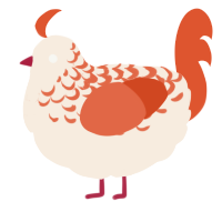 A cream and vermilion chicken with a half-lace pattern