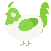 A white and grass chicken with a head pattern