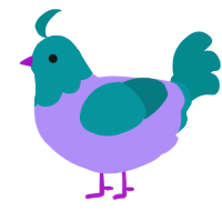 A lilac and teal chicken with a head pattern