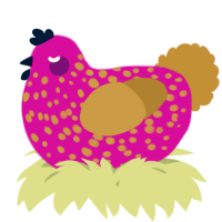 A fuchsia and gold chicken with a speckle pattern