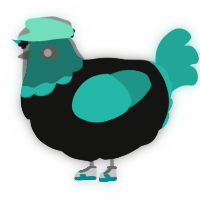 A black and turquoise chicken with a head pattern