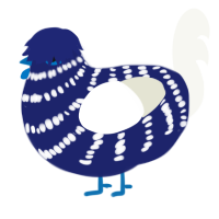 Antarctica, a navy and white chicken with a bar pattern