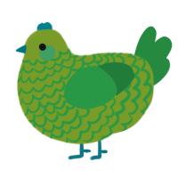 A chartreuse and viridian chicken with a lace pattern