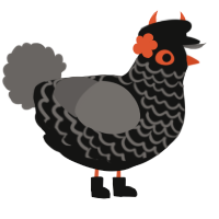 A black and grey chicken with a lace pattern
