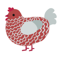 The Flesh, a crimson and silver chicken with a bar pattern