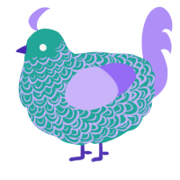 A turquoise and lilac chicken with a double-lace pattern