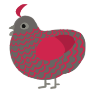 A grey and crimson chicken with a lace pattern