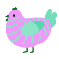 A lavender and mint chicken with a bar pattern