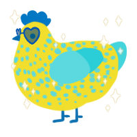 A yellow and aqua chicken with a speckle pattern