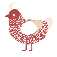 A red and cream chicken with a double-lace pattern