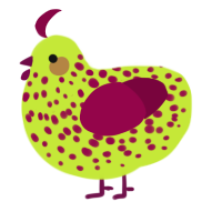 Small disease, a lime and maroon chicken with a speckle pattern