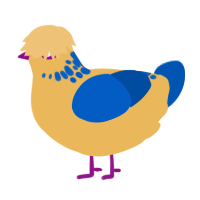 A honey and ultramarine chicken with a neck-speckle pattern