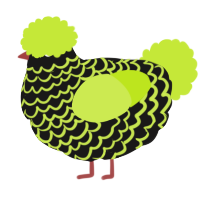 A sable and lime chicken with a lace pattern