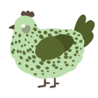 A gluppy and olive chicken with a speckle pattern