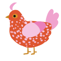 A vermilion and pink chicken with a speckle pattern