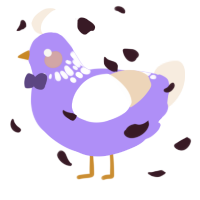A lilac and cream chicken with a neck-speckle pattern