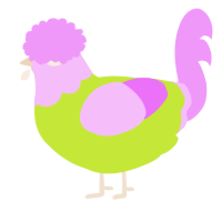 A lime and lavender chicken with a head pattern