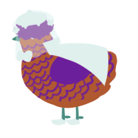 A vermilion and violet chicken with a lace pattern
