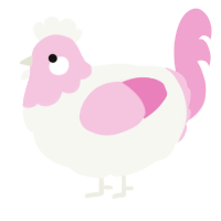 A white and pink chicken with a head pattern