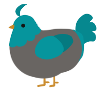 A grey and teal chicken with a head pattern