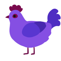 Plum, a blurple and indigo chicken