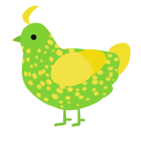 A grass and yellow chicken with a speckle pattern