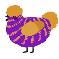 A violet and orange chicken with a bar pattern