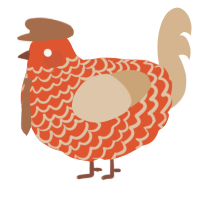 A vermilion and beige chicken with a lace pattern