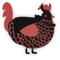 A sable and red chicken with a lace pattern