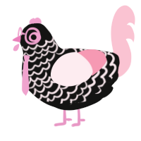 Dweeb, a black and rose chicken with a lace pattern