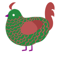 A viridian and red chicken with a lace pattern