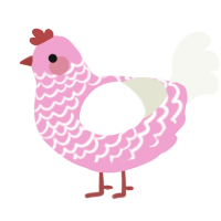 A pink and white chicken with a lace pattern