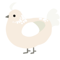 A cream and white chicken with a neck-speckle pattern
