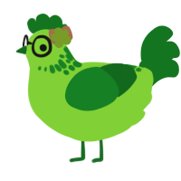 A grass and leaf chicken with a neck-speckle pattern