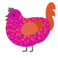 A fuchsia and vermilion chicken with a speckle pattern