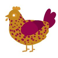 A ochre and maroon chicken with a speckle pattern