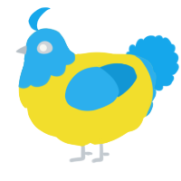 A yellow and sky chicken with a head pattern