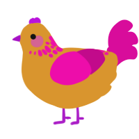 A orange and fuchsia chicken with a neck-speckle pattern