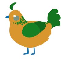 A orange and leaf chicken with a neck-speckle pattern
