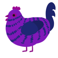 A violet and navy chicken with a bar pattern