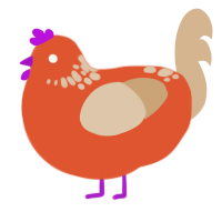 bread sausage, a vermilion and beige chicken with a neck-speckle pattern