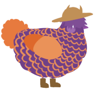 A indigo and vermilion chicken with a lace pattern