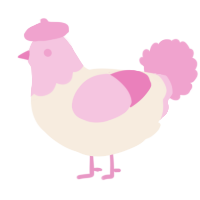 A cream and pink chicken with a head pattern