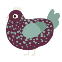 A wine and turquoise chicken with a speckle pattern