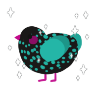 A sable and turquoise chicken with a speckle pattern