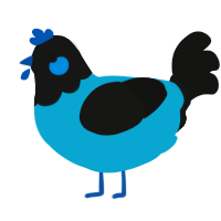 A cerulean and black chicken with a head pattern