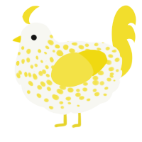 A white and yellow chicken with a speckle pattern