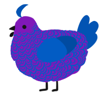 A violet and ultramarine chicken with a double-lace pattern