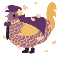 A blurple and orange chicken with a lace pattern